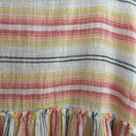 Free People Yellow Boho Tunic Babydoll Dress Size XS Cotton Fringe Oversized - Picture 6 of 11